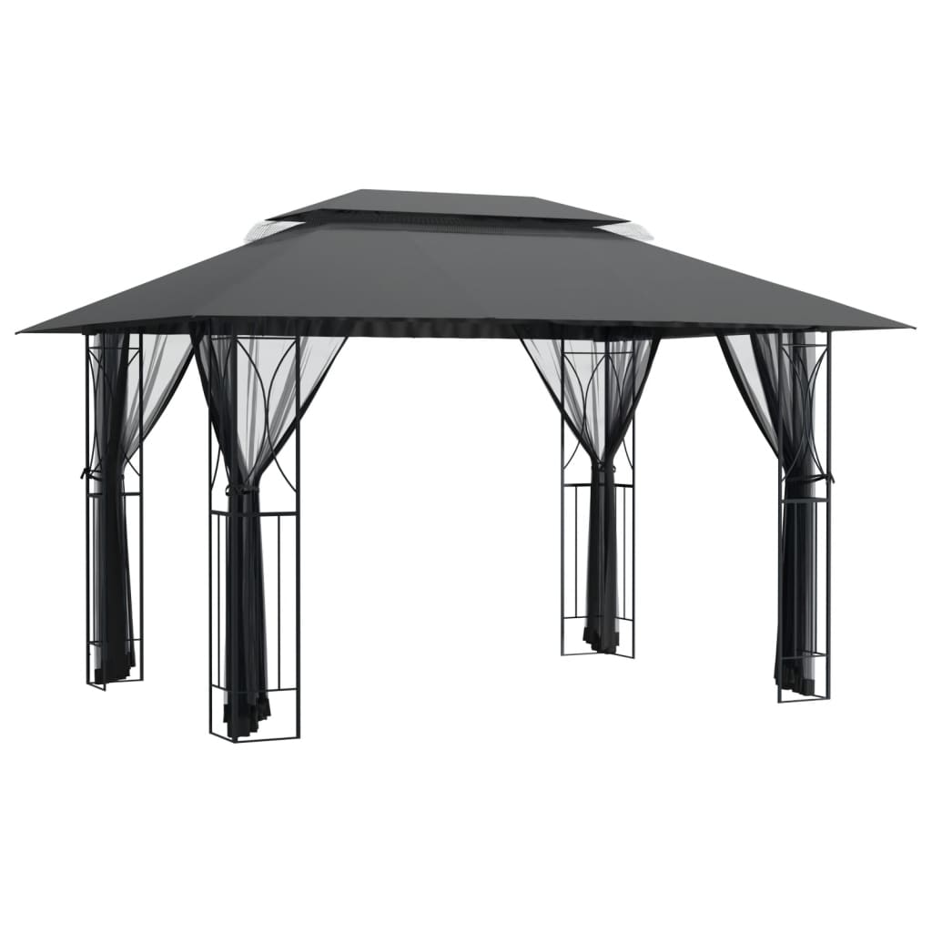 Gazebo con Pareti Laterali Antracite 400x300x270 cm Acciaio