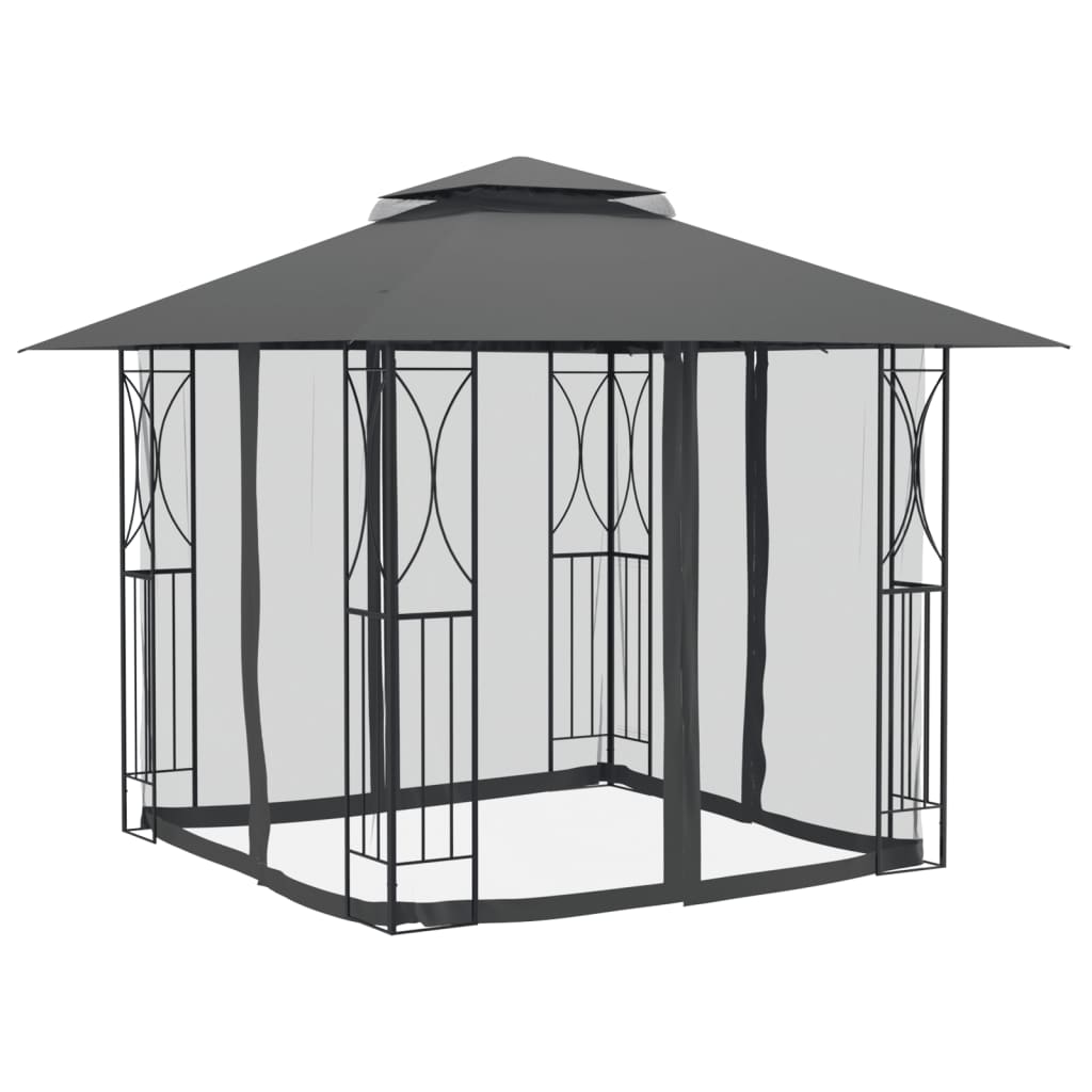 Gazebo con Pareti Laterali Antracite 300x300x270 cm Acciaio