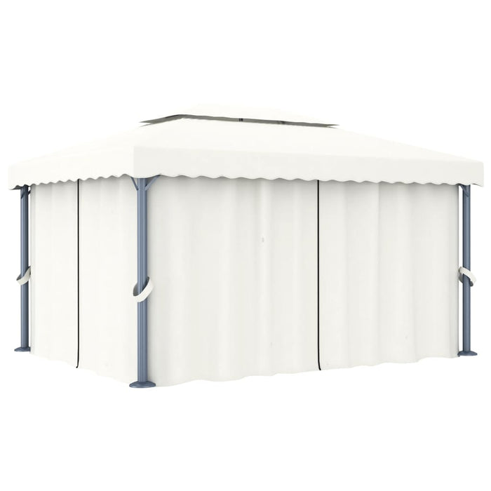 Gazebo con Tende 4x3 cm Bianco Crema Alluminio