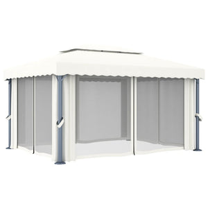 Gazebo con Tende 4x3 cm Bianco Crema Alluminio