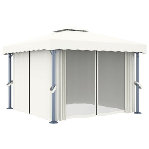 Gazebo con Tende 3x3 cm Bianco Crema Alluminio