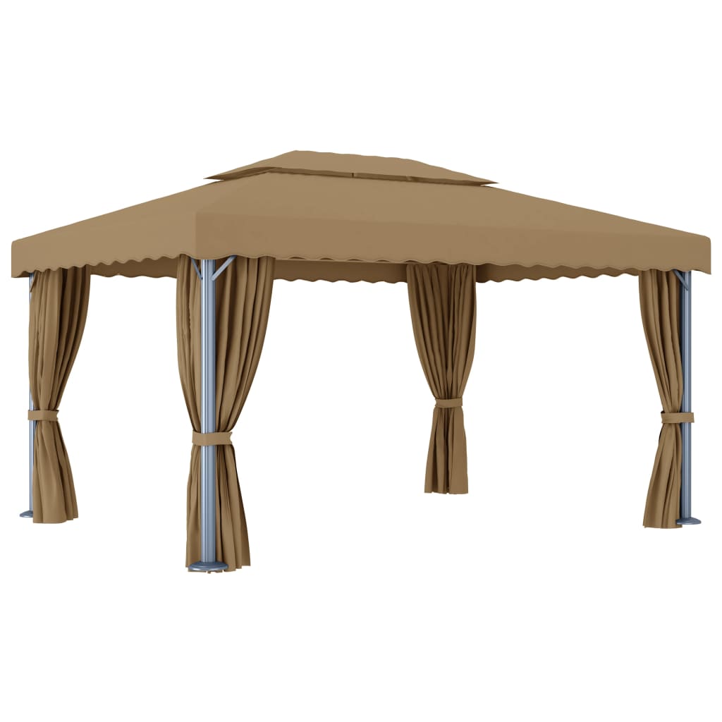 Gazebo con Tende 4x3 cm Grigio Talpa in Alluminio