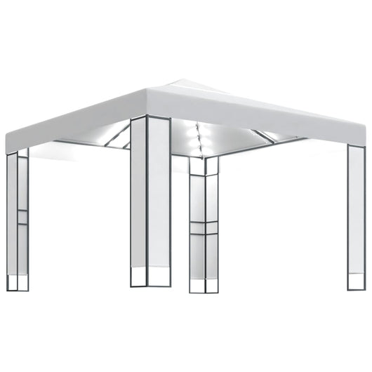 Gazebo con Tetto Doppio e Stringa di Luci LED 3x3 m Bianco