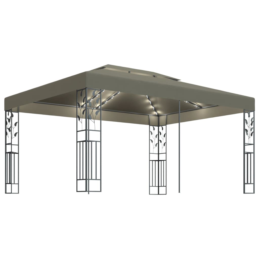 Gazebo con Tetto Doppio e Luci LED 3x4 m Grigio Talpa