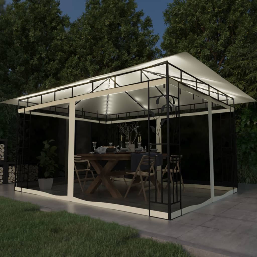 Gazebo con Zanzariera e Luci LED 4x3x2,73 m Crema