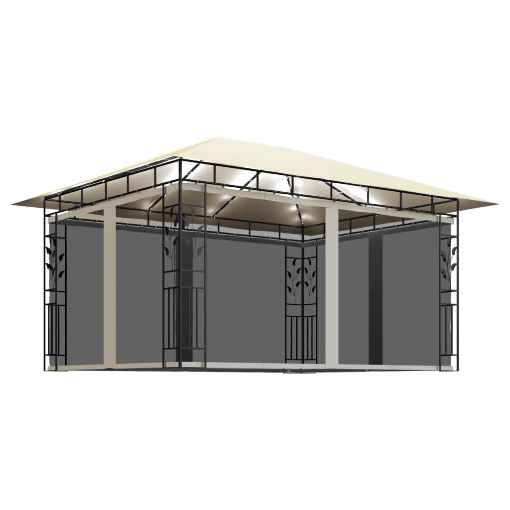 Gazebo con Zanzariera e Luci LED 4x3x2,73 m Crema