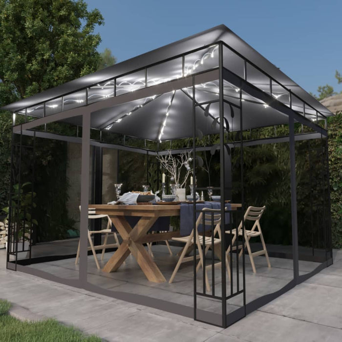 Gazebo con Zanzariera e Luci LED 3x3x2,73 m Antracite