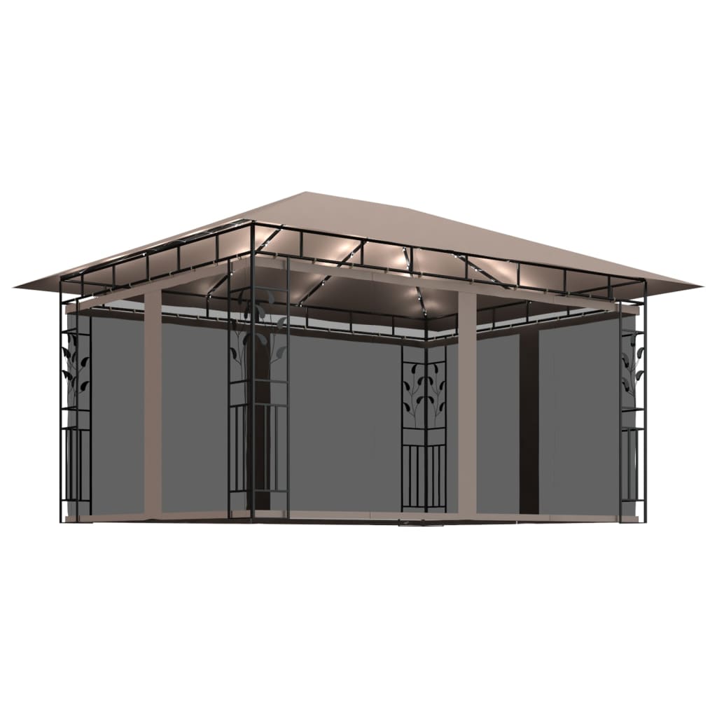 Gazebo con Zanzariera Luci LED 4x3x2,73 m Grigio Talpa