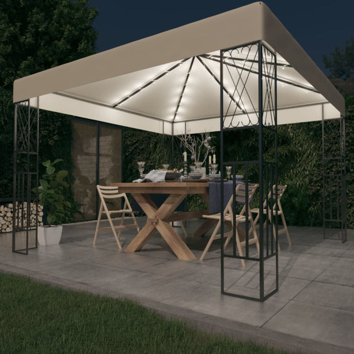 Gazebo con Stringa di Luci LED 3x3 m in Tessuto Crema