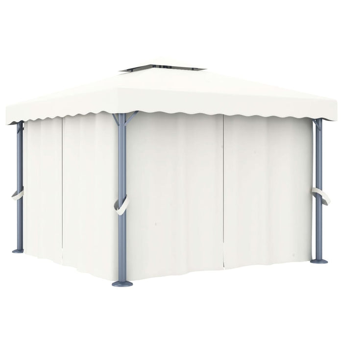 Gazebo con Tende e Stringa di Luci LED 3x3 m Bianco Crema