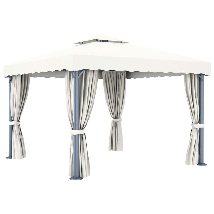 Gazebo con Tende e Stringa di Luci LED 3x3 m Bianco Crema