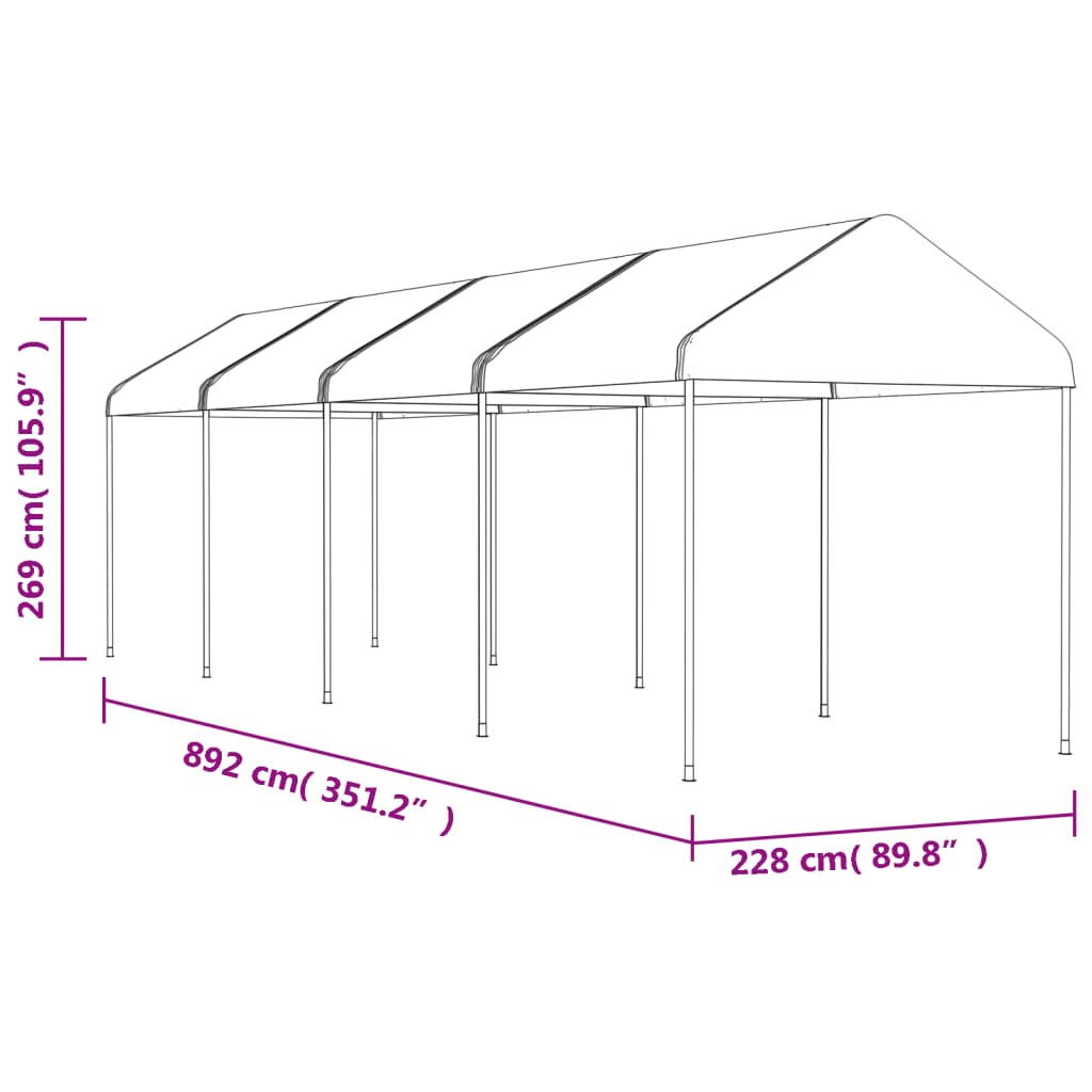 Gazebo con Tetto Bianco 8,92x2,28x2,69 m in Polietilene