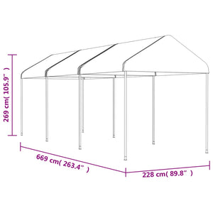 Gazebo con Tetto Bianco 6,69x2,28x2,69 m in Polietilene