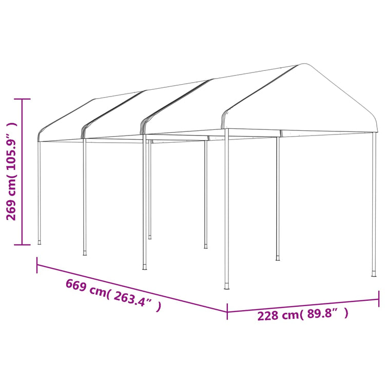 Gazebo con Tetto Bianco 6,69x2,28x2,69 m in Polietilene