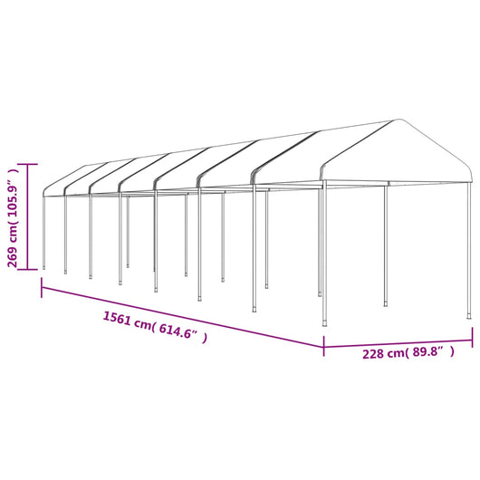 Gazebo con Tetto Bianco 15,61x2,28x2,69 m in Polietilene