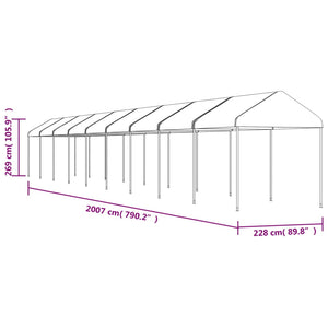 Gazebo con Tetto Bianco 20,07x2,28x2,69 m in Polietilene