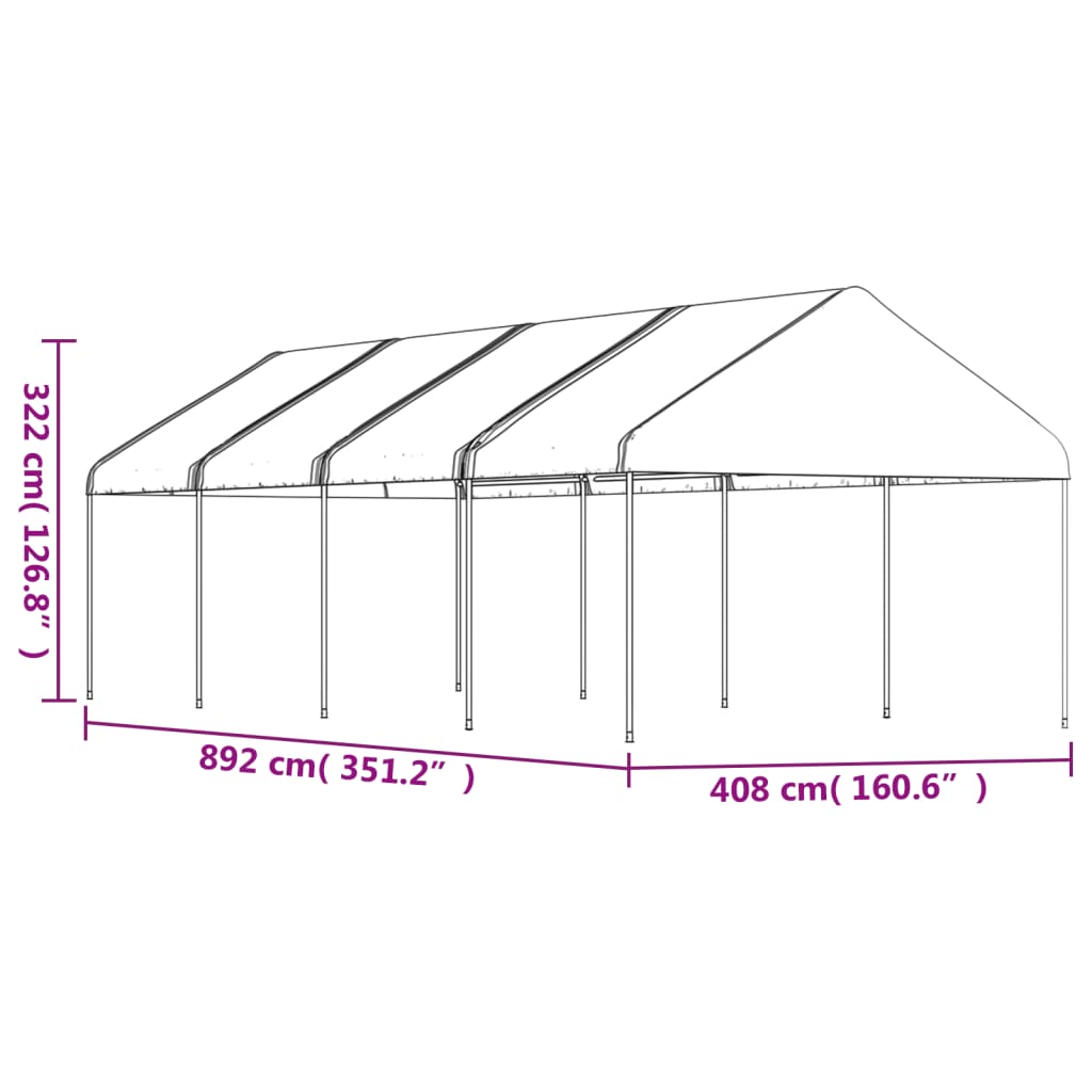 Gazebo con Tetto Bianco 8,92x4,08x3,22 m in Polietilene