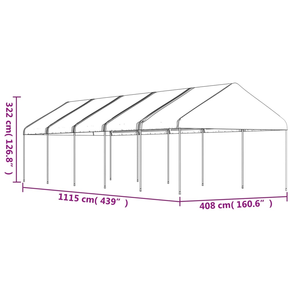 Gazebo con Tetto Bianco 11,15x4,08x3,22 m in Polietilene