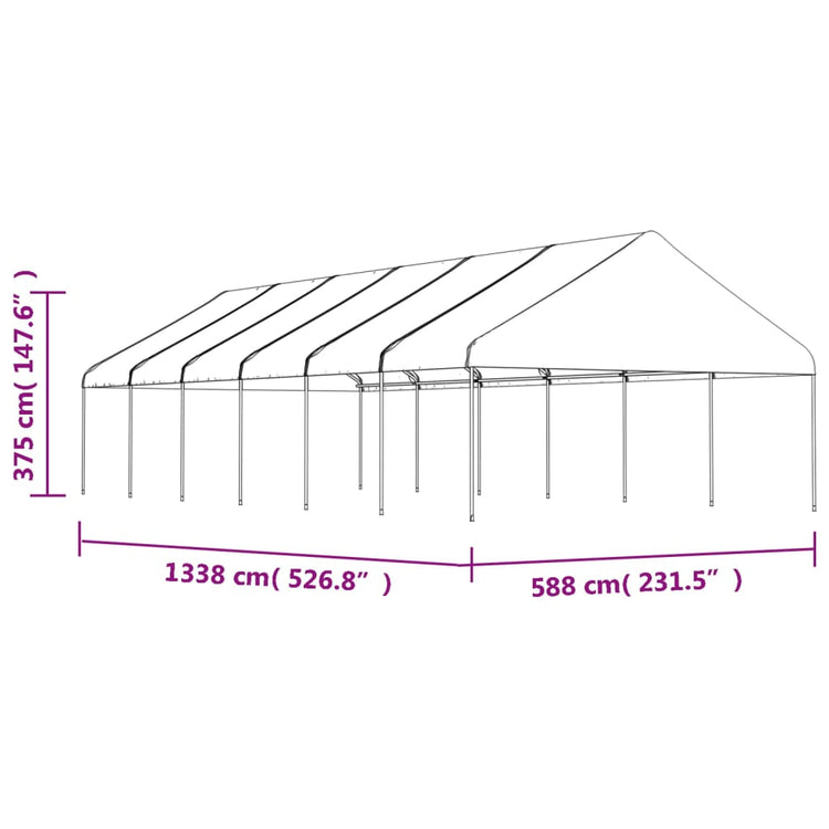 Gazebo con Tetto Bianco 13,38x5,88x3,75 m in Polietilene