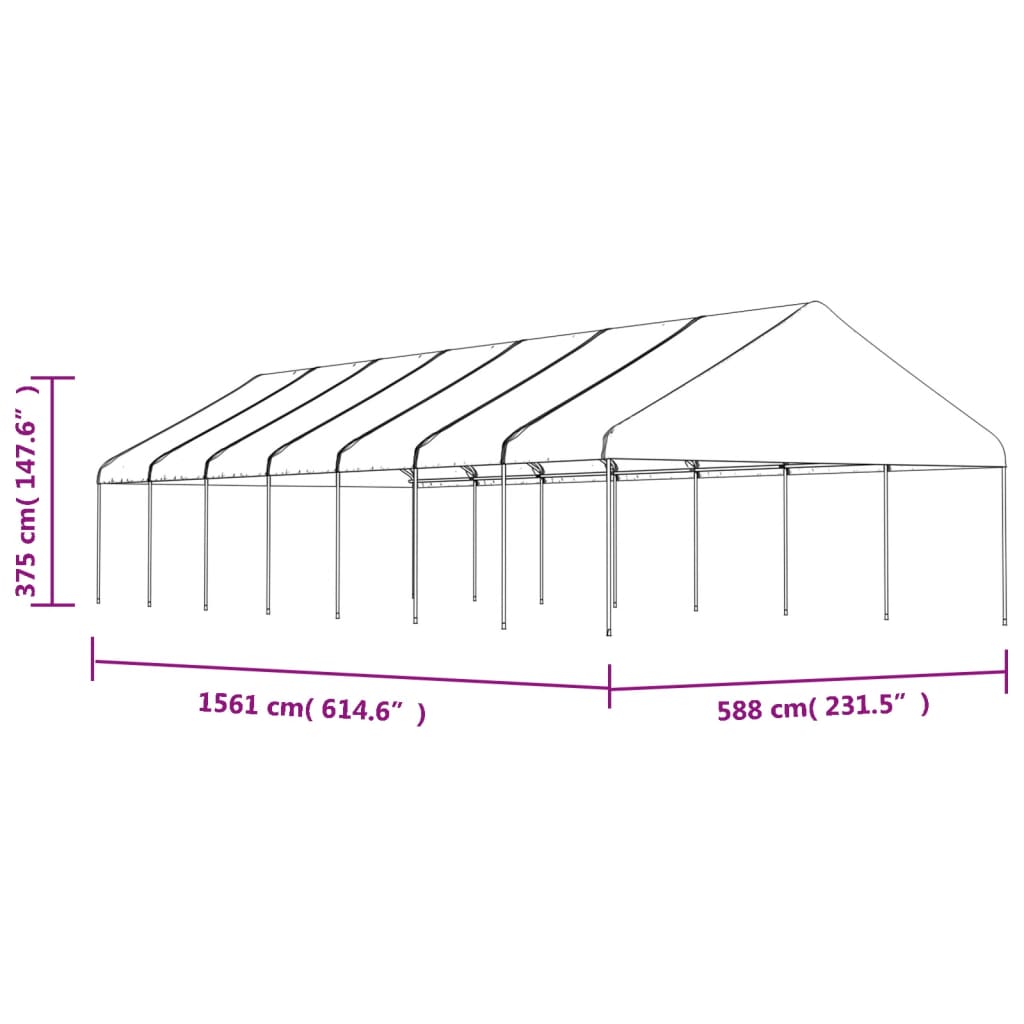 Gazebo con Tetto Bianco 15,61x5,88x3,75 m in Polietilene