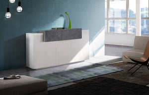 Credenza 3 Ante Battenti + 1 Anta a Ribalta 160x45x85,5 cm Coro Bianco Lucido e Ardesia