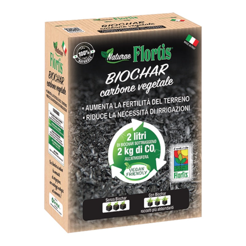 BIOCHAR ammendante CARBONE VEGETALE per PIANTE IDRATAZIONE biolgico 2 lt Flortis