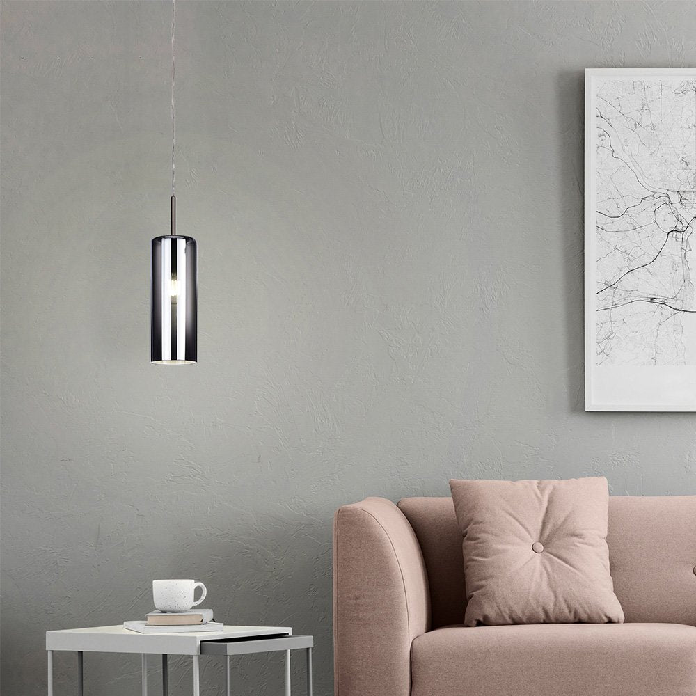 Lampadario Industrial Selvino 1 Luce Acciaio Grigio Opaco Diffusore Nero