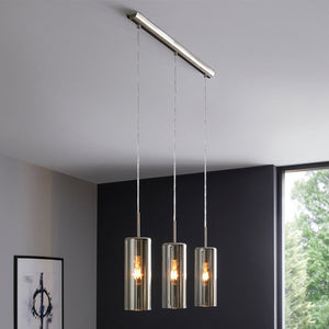 Lampadario Industrial Selvino 3 Luci Acciaio Grigio Opaco Diffusore Oro