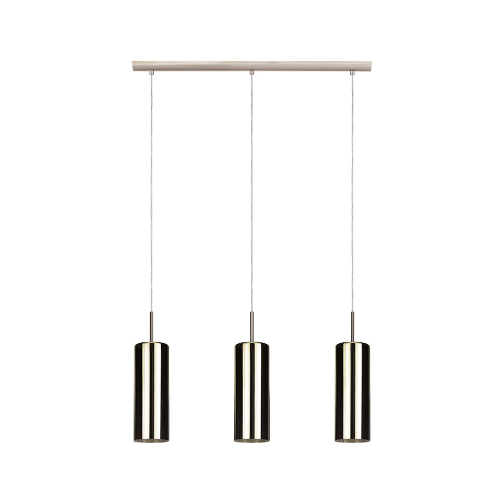 Lampadario Industrial Selvino 3 Luci Acciaio Grigio Opaco Diffusore Oro