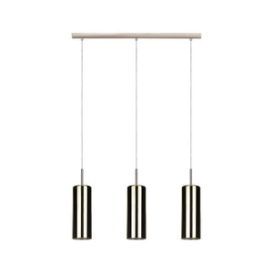 Lampadario Industrial Selvino 3 Luci Acciaio Grigio Opaco Diffusore Oro