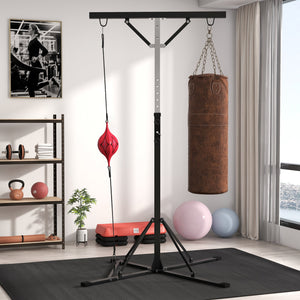 Supporto Sacco Boxe Altezza Regolabile 175-220 cm con 6 Barre di Rinforzo in Acciaio Nero