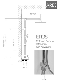 Colonna Doccia a Ponte ARES modello Eros con soffione quadrato in metallo 20x20 cm Design Minimale