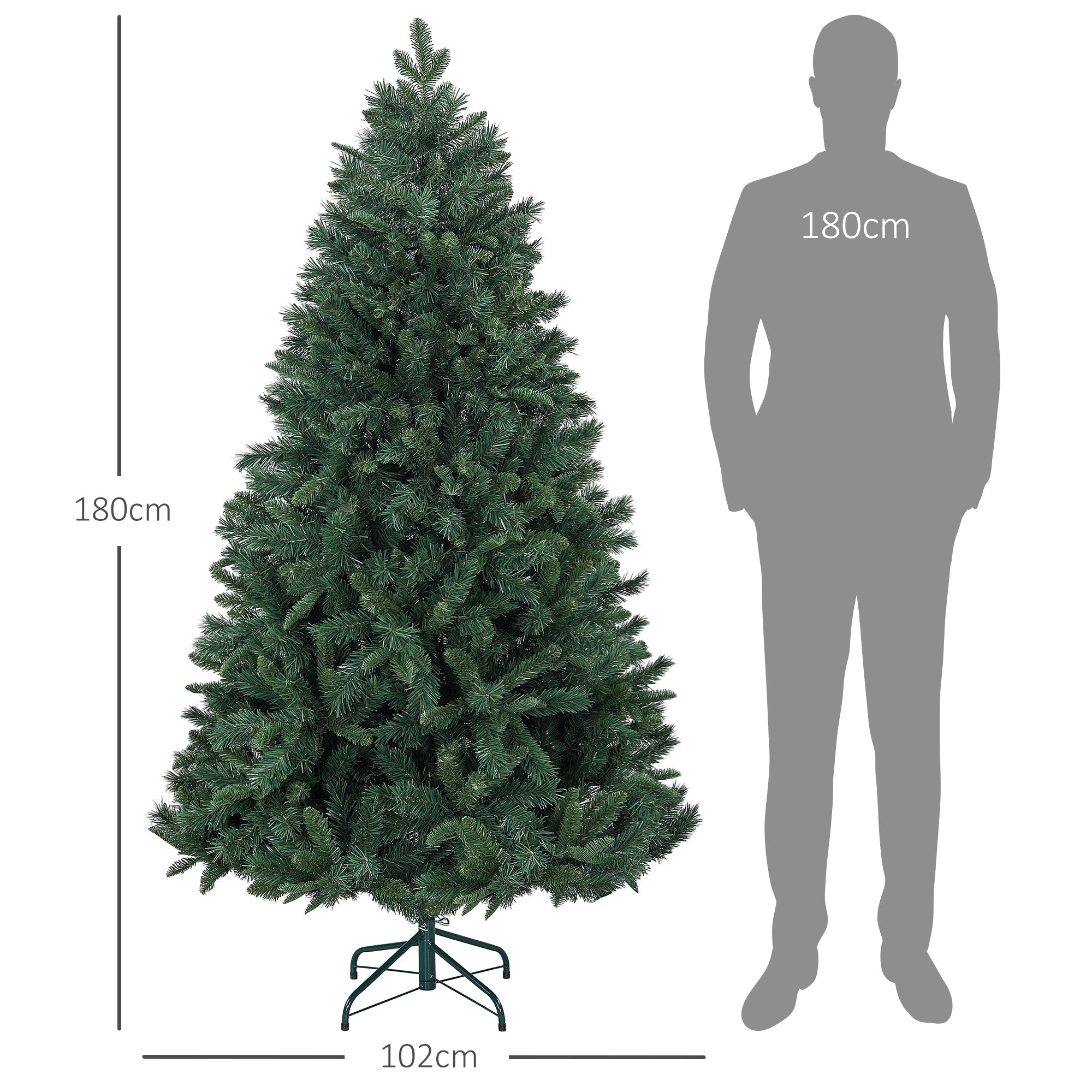 Albero di Natale Artificiale 180 cm 1061 Rami Realistico Verde