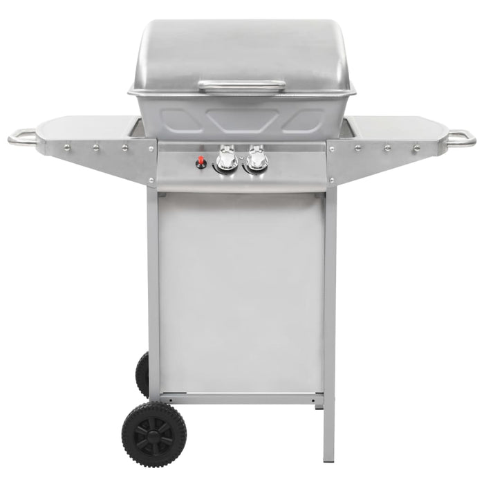 Barbecue a Gas con Griglia 2 Fornelli Argento Acciaio Inox