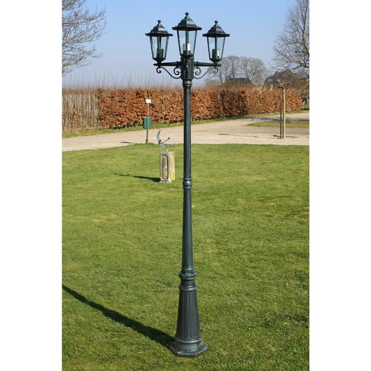 Lampione da Giardino 3 Bracci 215 cm Verde Scuro/Nero Alluminio