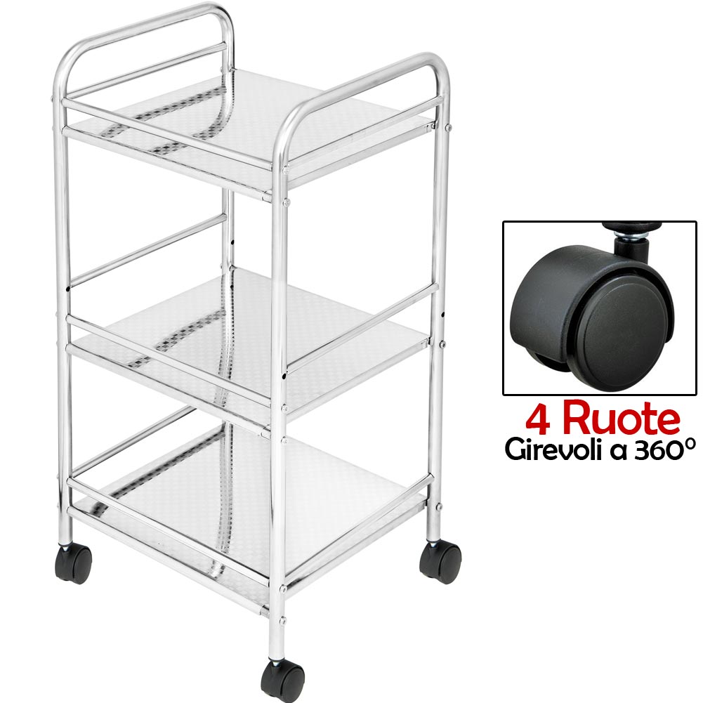 Carrello Multiuso in Metallo Verniciato Silver Bagno Cucina Parrucchiere Estetista