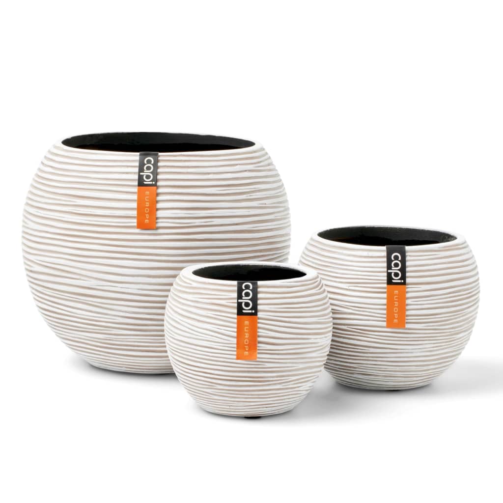 Set di Vasi a Sfera 3 pz Nature Rib Avorio