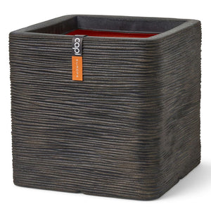 Vaso Nature Rib Quadrato 30x30x30 cm Marrone Scuro