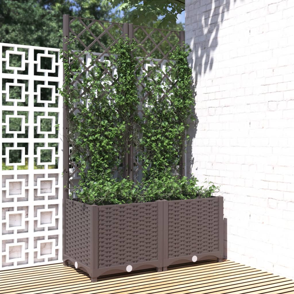 Fioriera da Giardino con Graticcio Marrone 80x40x136 cm in PP