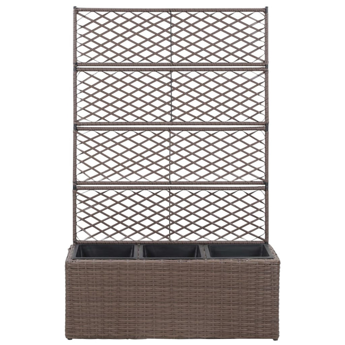 Vaso Rialzato Traliccio 3 Vasi 83x30x130 cm Polyrattan Marrone