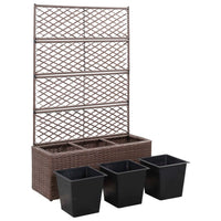 Vaso Rialzato Traliccio 3 Vasi 83x30x130 cm Polyrattan Marrone