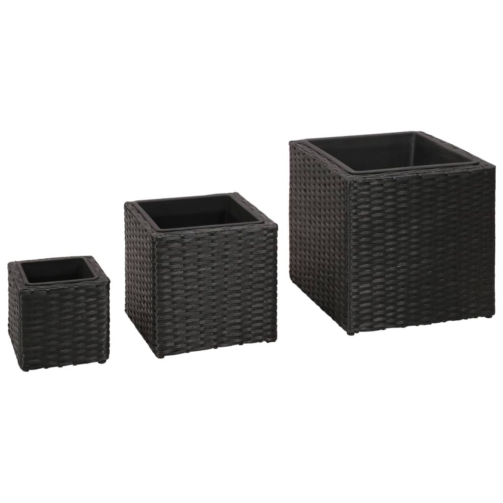 Vasi Rialzati da Giardino 3 pz in Polyrattan Nero