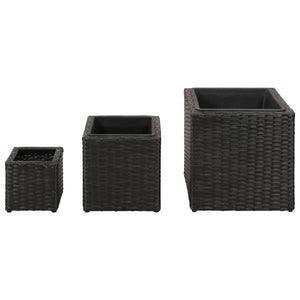 Vasi Rialzati da Giardino 3 pz in Polyrattan Nero