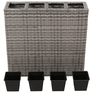 Vasi Rialzati da Giardino con 4 Vasi 2 pz in Polyrattan Grigio