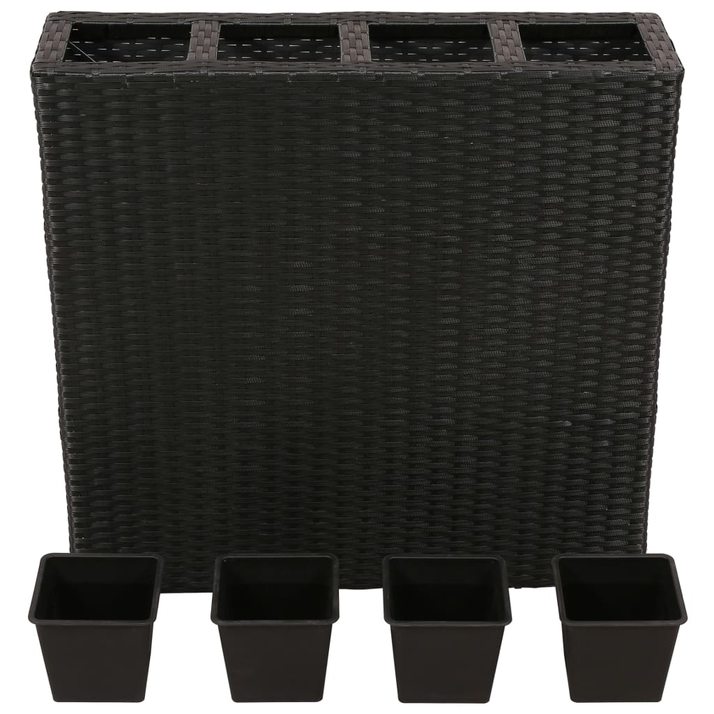 Vasi Rialzati da Giardino con 4 Vasi 2 pz in Polyrattan Nero