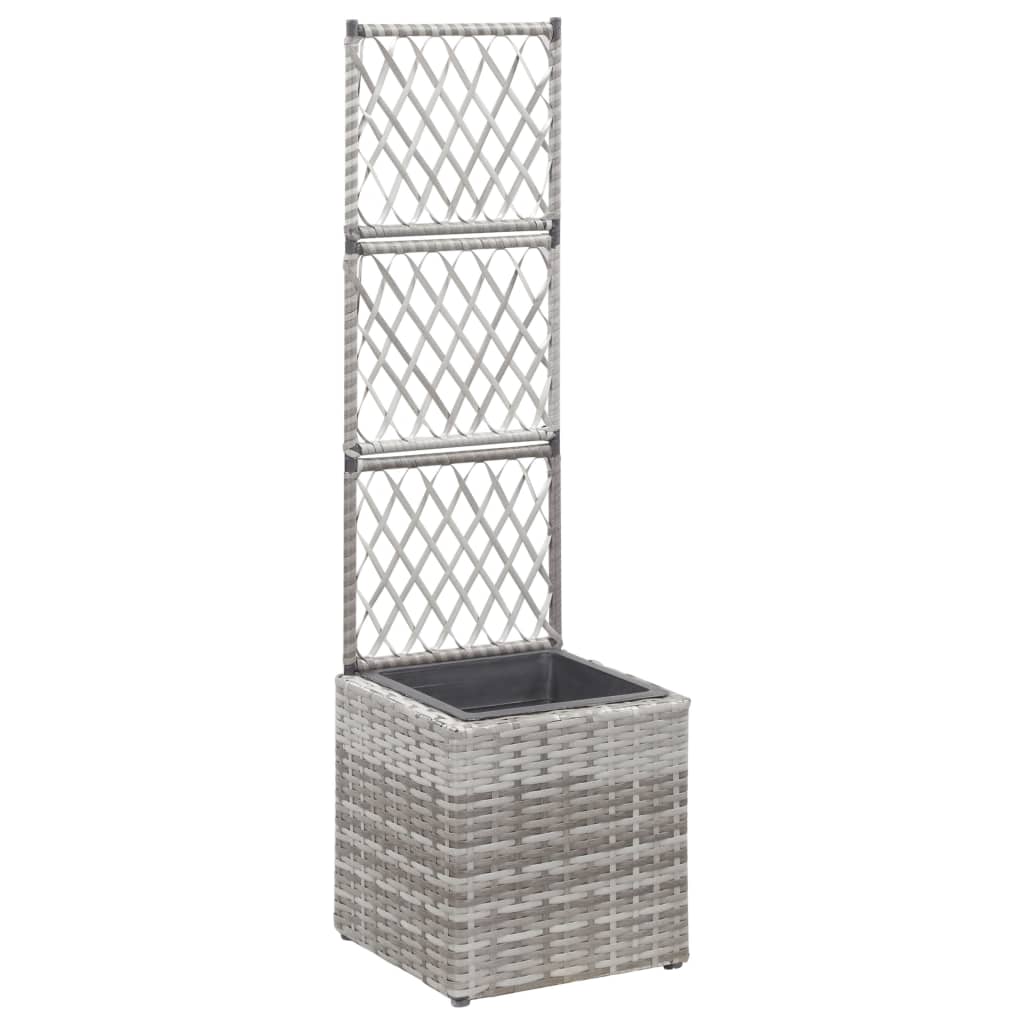 Vaso Rialzato a Traliccio 1 Vaso 30x30x107cm Polyrattan Grigio