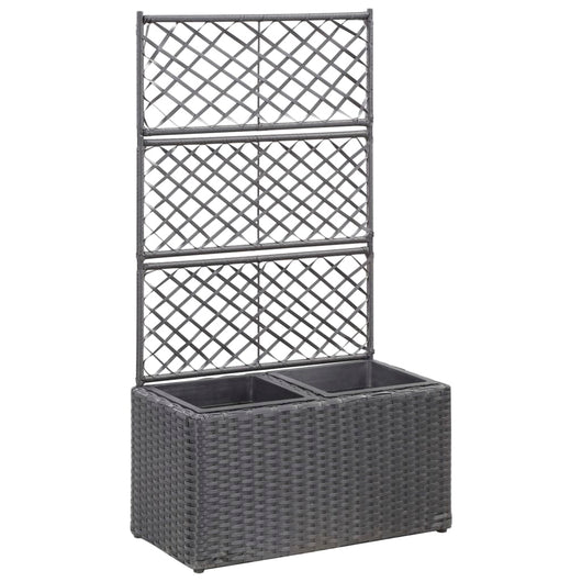 Vaso Rialzato a Traliccio 2 Vasi 58x30x107 cm Polyrattan Nero