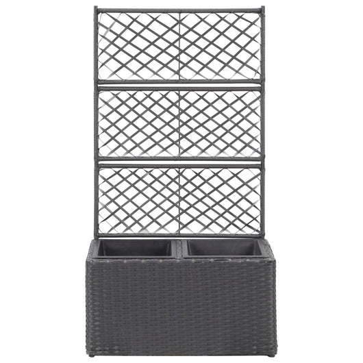 Vaso Rialzato a Traliccio 2 Vasi 58x30x107 cm Polyrattan Nero