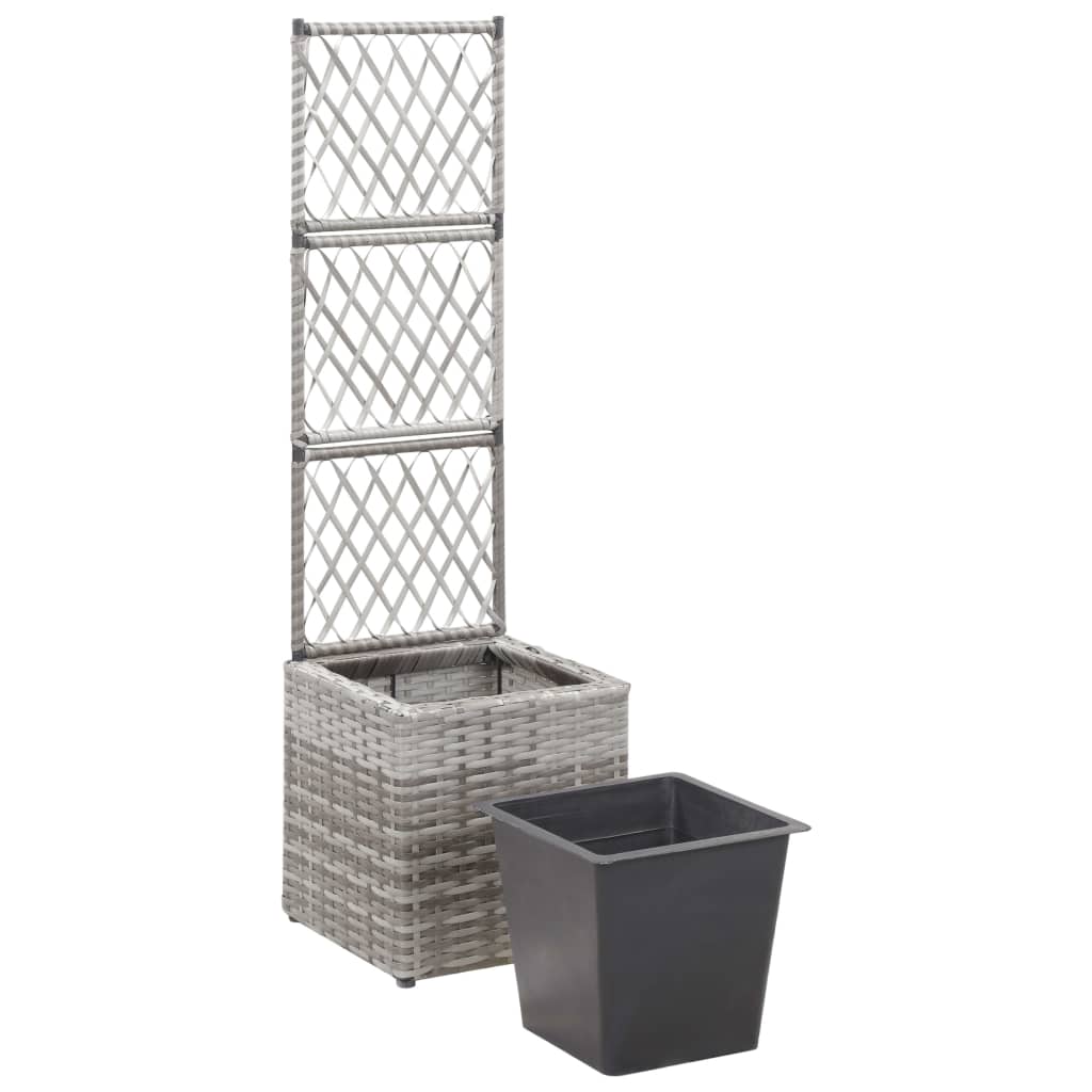 Vaso Rialzato a Traliccio 1 Vaso 30x30x107cm Polyrattan Grigio