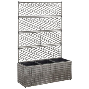 Vaso Rialzato a Traliccio 3 Vasi 83x30x130cm Polyrattan Grigio